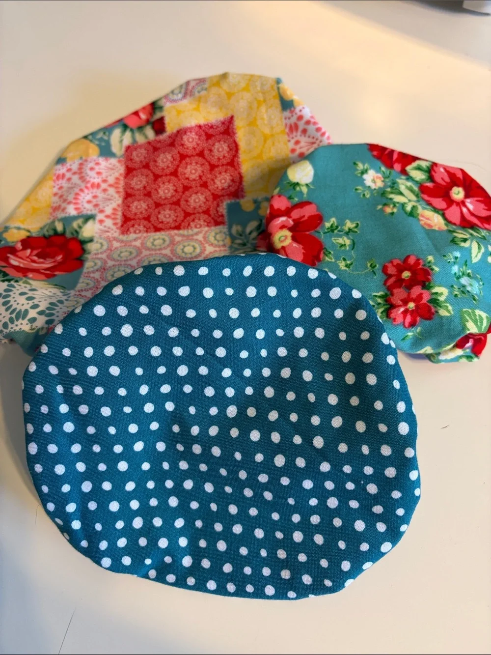 Pioneer Women Floral & Teal Reusable Fabric Bowl Cover Set - Elastic Stretch Top